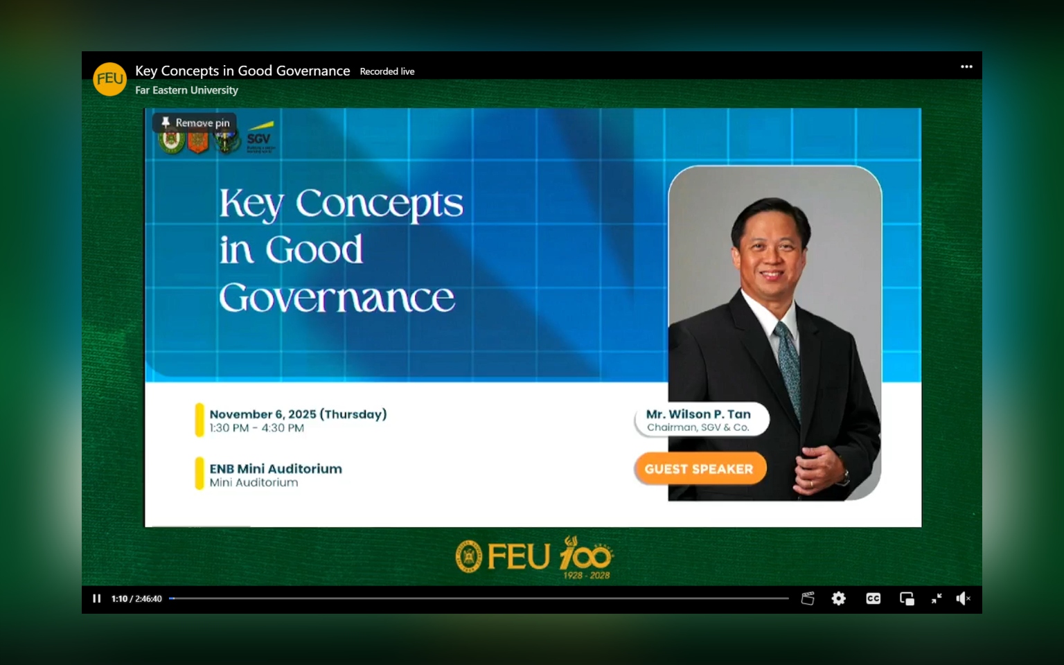 SGV Chairman Wilson P. Tan speaks on good governan | SGV & Co. | EY ...